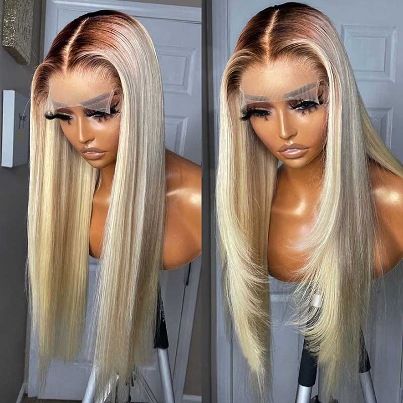 Blonde Wig With Dark Roots 1B/613 Transparent HD Lace Front Wigs 13*4 Frontal Ashimary Hair