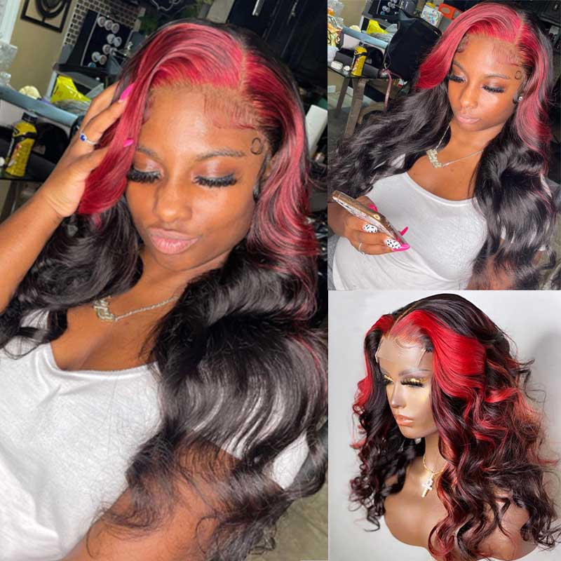 Ashimary Highlight Wigs Skunk Stripe Hair 4*4 13*4 Lace Front Wig 180% Straight Brazilian Human Hair