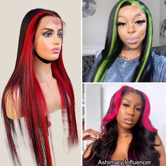Ashimary Highlight Wigs Skunk Stripe Hair 4*4 13*4 Lace Front Wig 180% Straight Brazilian Human Hair
