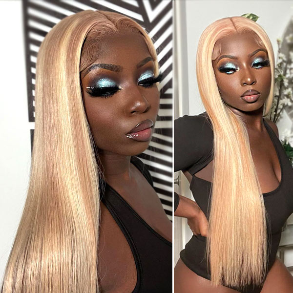 Customized Peachy Champagne with Blonde Highlight 13x6 Full Transparent HD Lace Front Wigs
