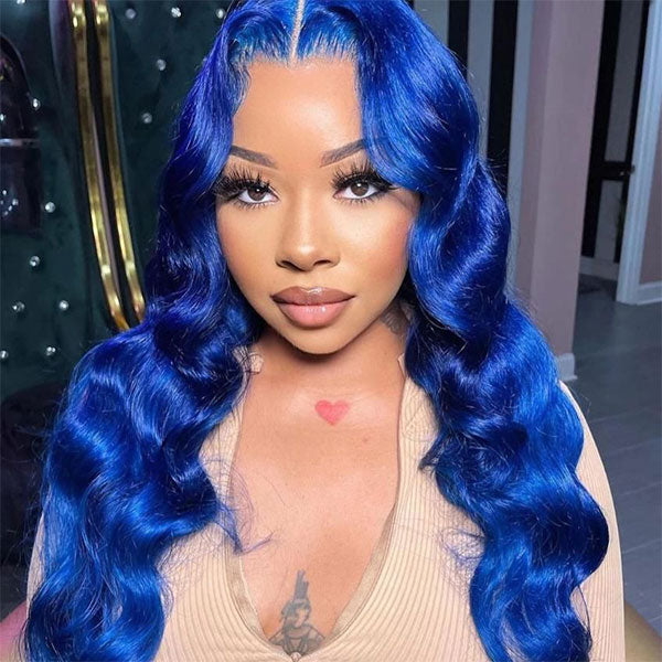 Ocean Blue Wavy Wig Body Wave Transparent Hd Lace Frontal Wig Ashimary Human Hair
