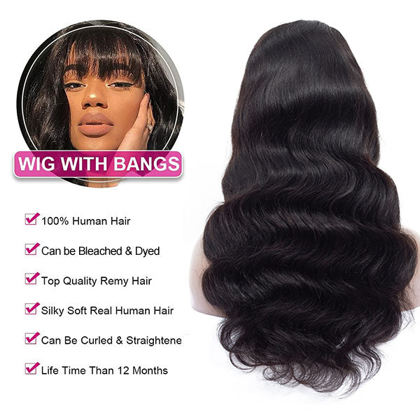 $89 for 20" Throw on & Go Body Wave Wig with Bangs Cost-effective Wig 10A Human Hair