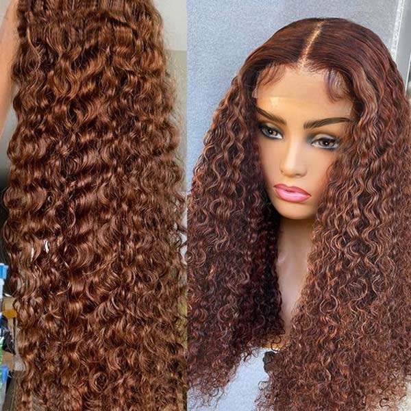 Copper Brown Wig Deep Wave Frontal Wig Luxurious Customization