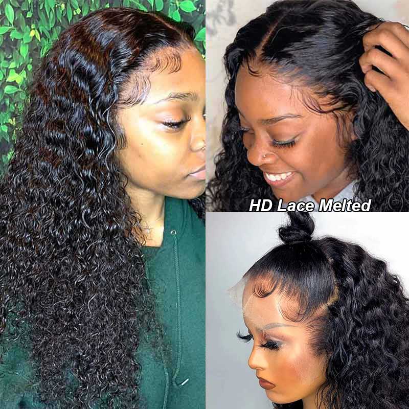 13x4 Transparent HD lace Front Wigs Deep Wave Human Hair 180% 250% Density Ashimary