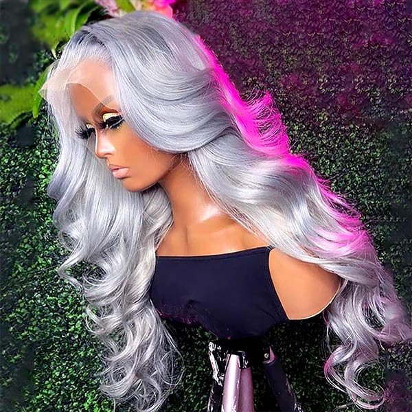 Grey Lace Front Wig Transparent Lace Body Wave Wig Ashimary Human Hair