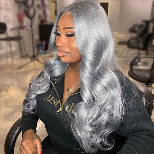 Grey Lace Front Wig Transparent Lace Body Wave Wig Ashimary Human Hair