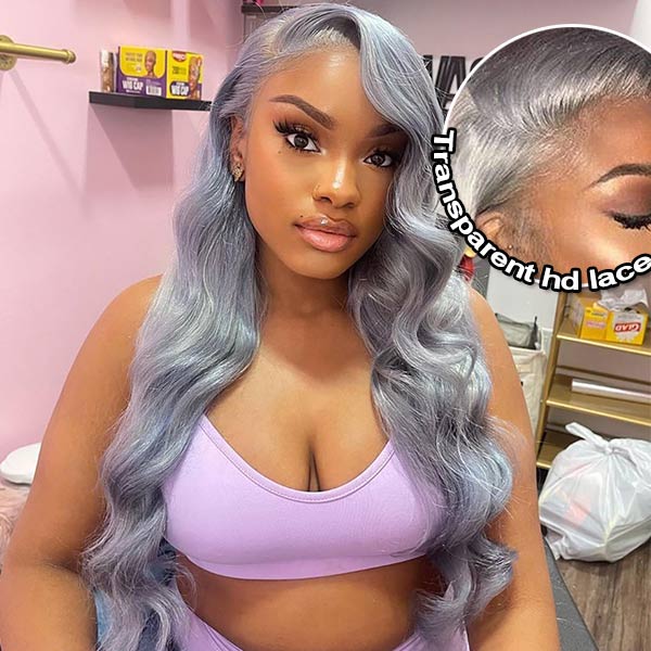Grey Lace Front Wig Transparent Lace Body Wave Wig Ashimary Human Hair