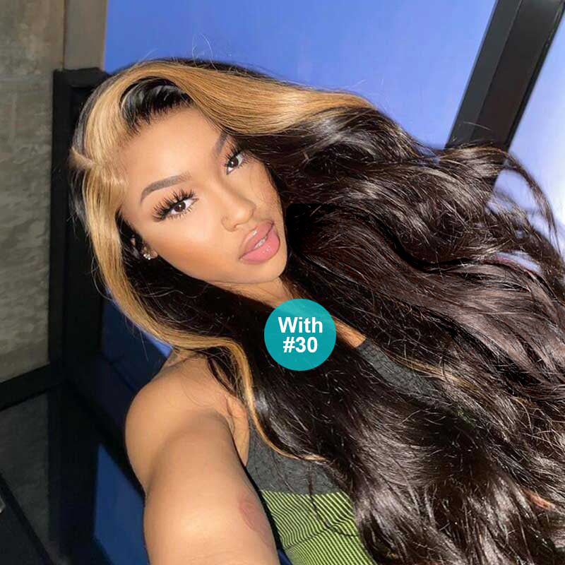 Blonde Skunk Stripe Hair Body Wave 13*4 Lace Frontal Wigs Brazilian Human Hair Natural Color