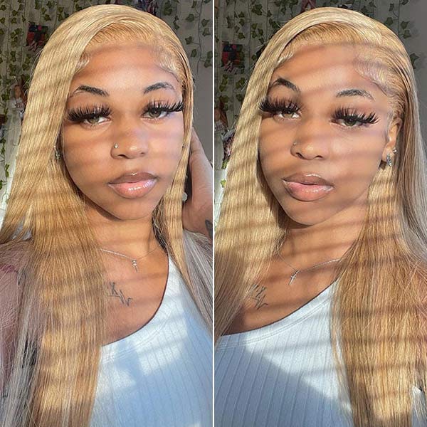 Light Brown Straight Frontal Wig #27 13x4 13x6 Lace Wigs 180% Pre-plucked Human Hair
