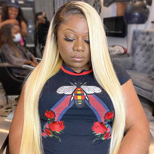 Blonde Wig With Dark Roots 1B/613 Transparent HD Lace Front Wigs 13*4 Frontal Ashimary Hair