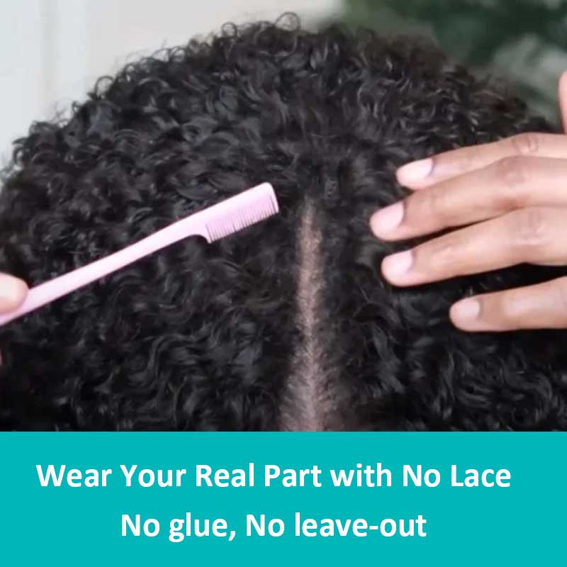 Pull Go Wig | 10A Glueless V Part Wig Beginner Friendly Natural Scalp Thick Curl Human Hair Upgrade U part Wig
