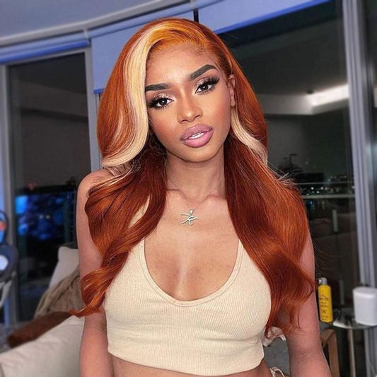 Trending Blonde Skunk Stripe with Colored Hair 13*4 Lace Frontal Wigs One Donor