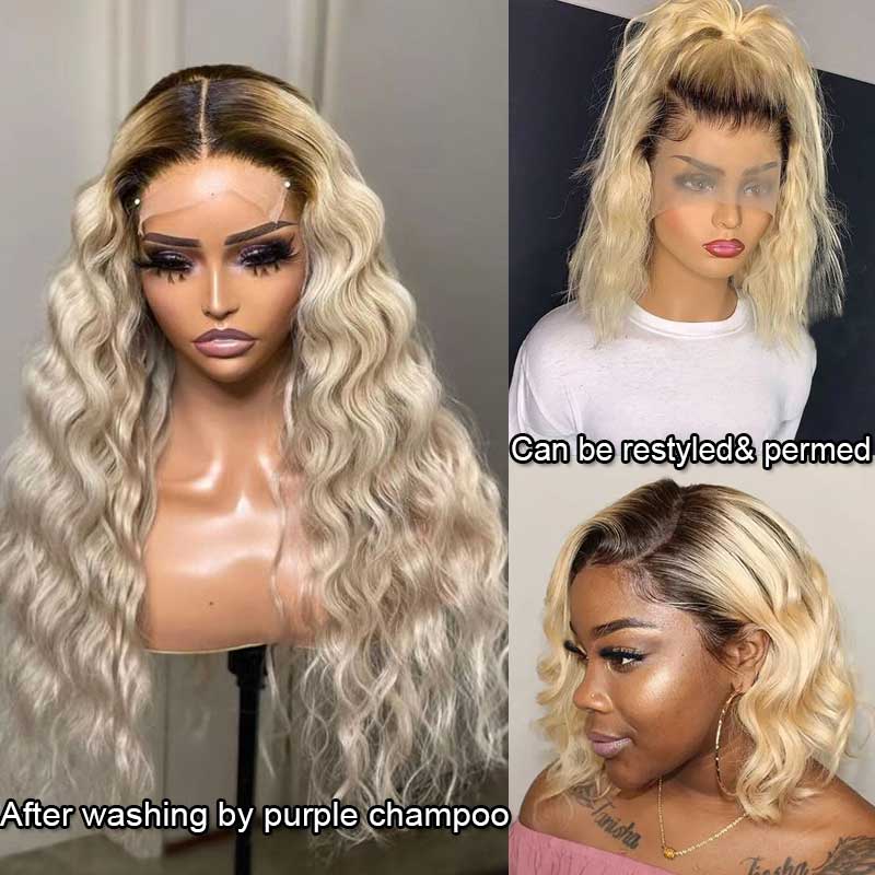 Blonde Wig With Dark Roots 1B/613 Transparent HD Lace Front Wigs 13*4 Frontal Ashimary Hair