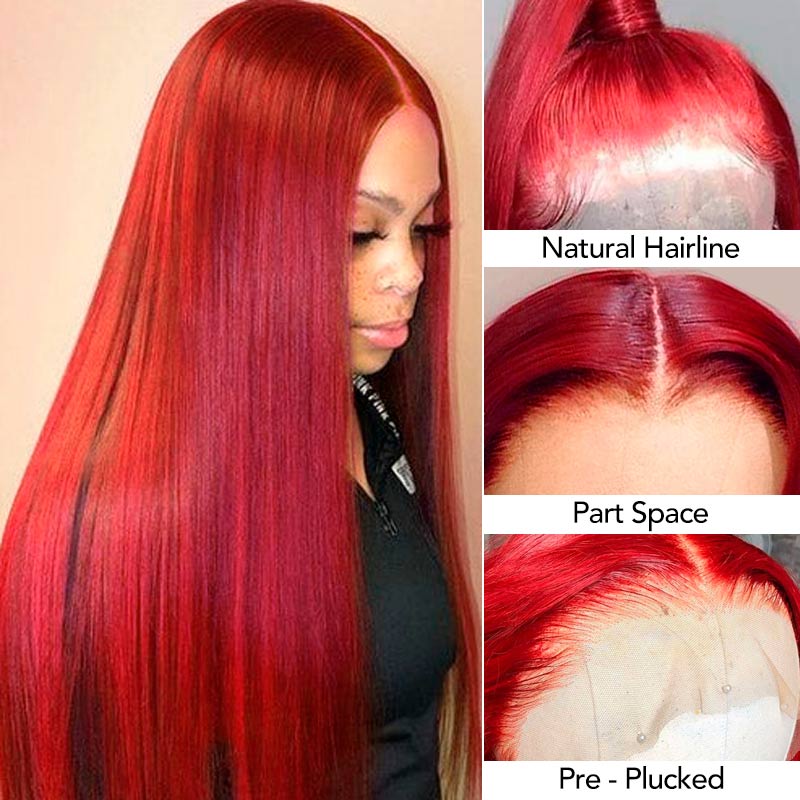 Red Lace Front Wig 13*4 Transparent Lace Ashimary Red Wig Human Hair