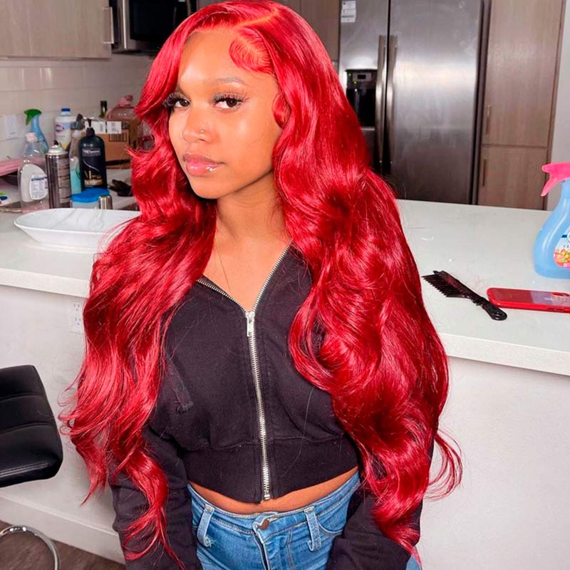 Red Lace Front Wig 13*4 Transparent Lace Ashimary Red Wig Human Hair