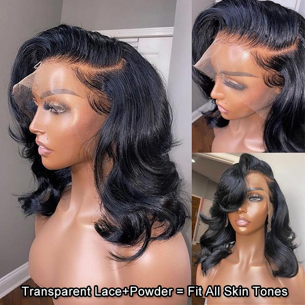 Pre-Styled Body Wave Short Bob Wig Transparent Lace Wigs