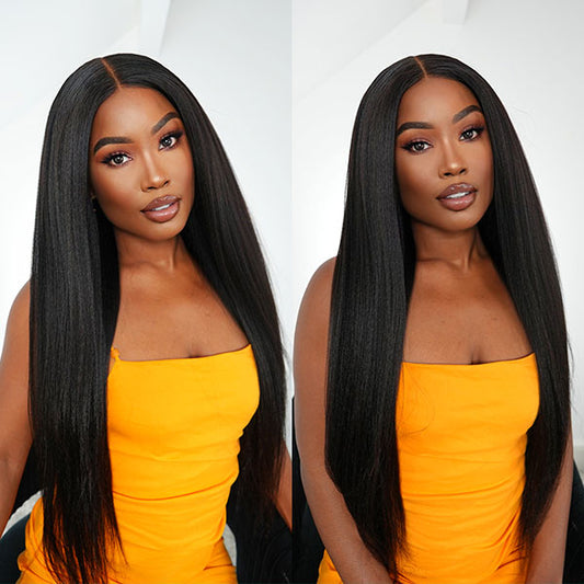 Perfect Kinky Straight Wear & Go Glueless Natural Hairline Pre Cut Hd Lace Ready to Wear Wig with Pre Bleached Knots