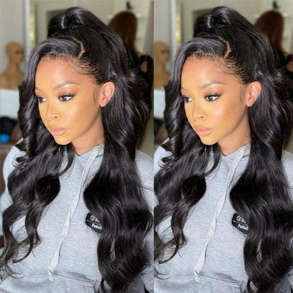 Pull Go 13x6 Full Glueless Wig Transparent Lace Front Wigs Body Wave Natural Black Ashimary Hair