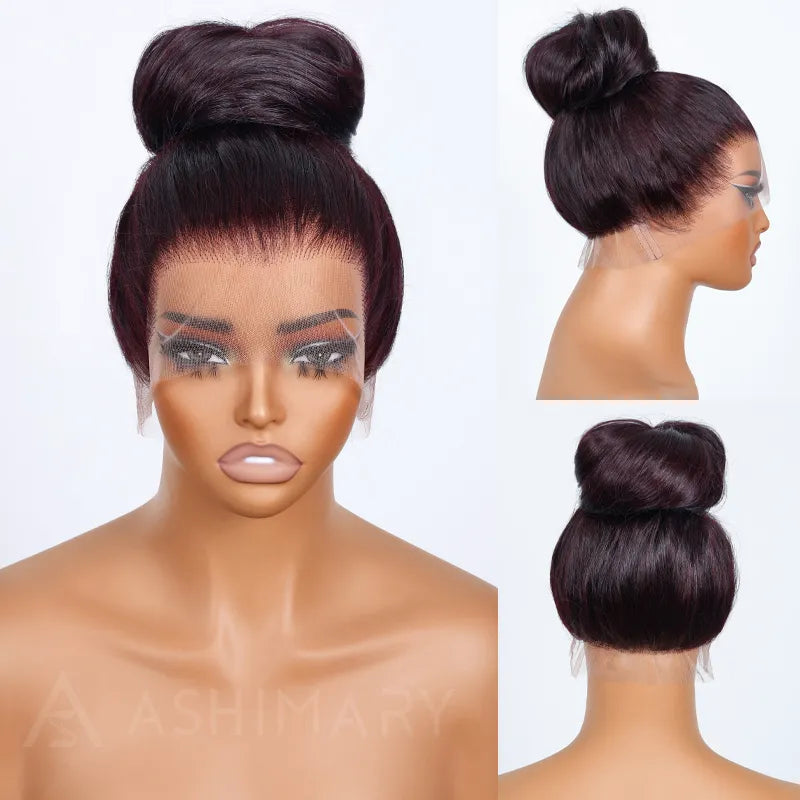 Dark Plum Glueless 360 Lace Frontal Wigs With Invisi Strap Ready & Go Snug Fit Body Wave Human Hair Wigs