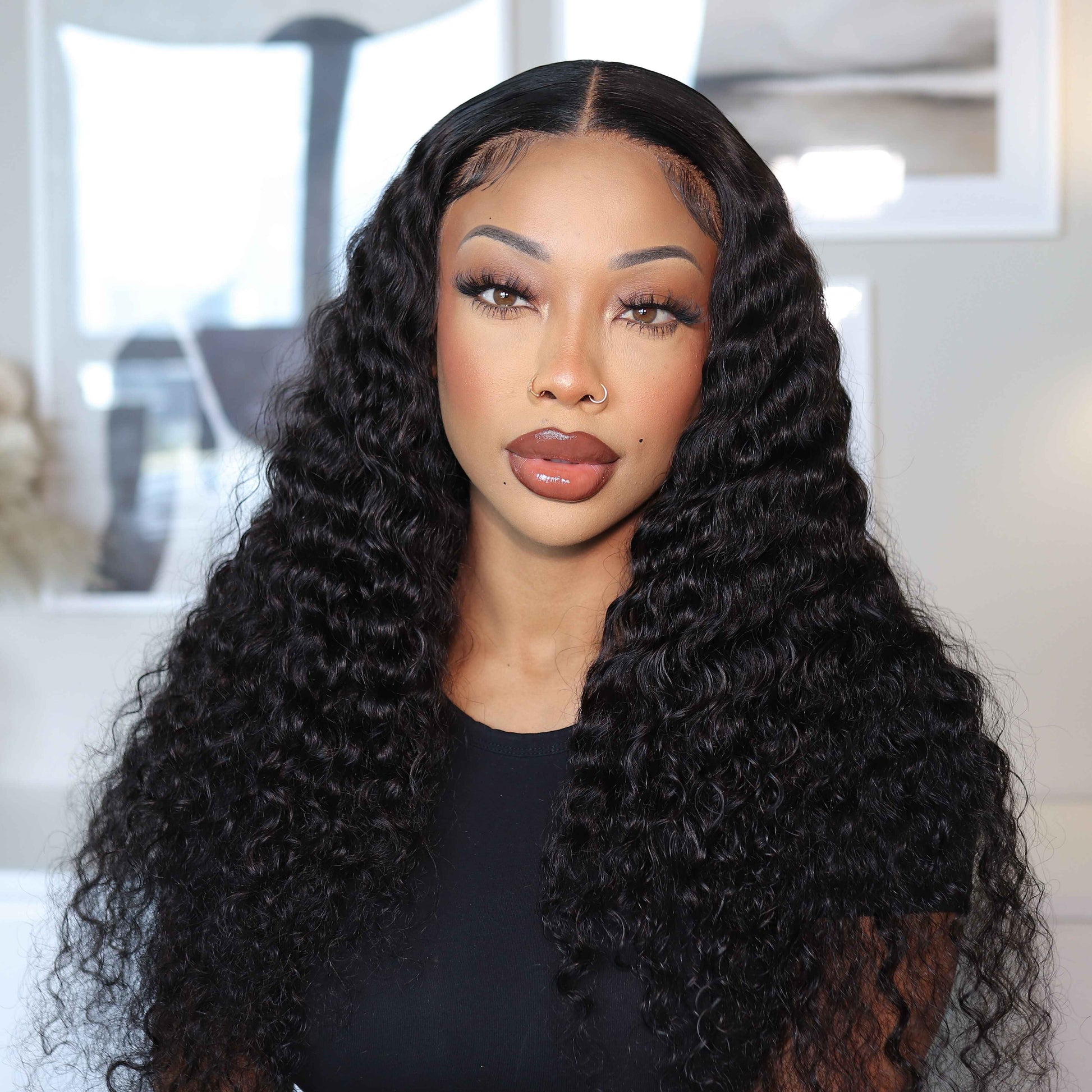 Ashimary Water Wave Glueless 5x5 HD Transparent Closure Wig Brazilian Human Hair Wig Natural Color