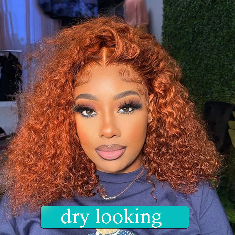Deep Wave Ginger Bob Closure Wig Brazilian Human Hair Curly Wig Short Length