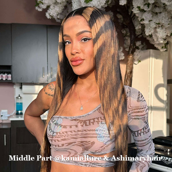 Blonde Highlight Patches 13*4 13*6 Transparent Lace Front Straight Human Hair Wigs