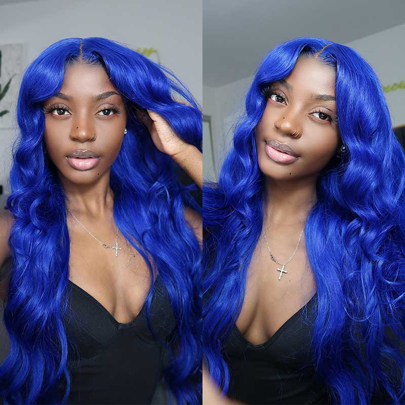 Ocean Blue Wavy Wig Body Wave Transparent Hd Lace Frontal Wig Ashimary Human Hair