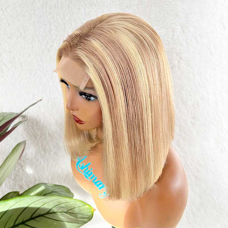 Blonde Highlight Bob Transparent Lace Wig Human Hair