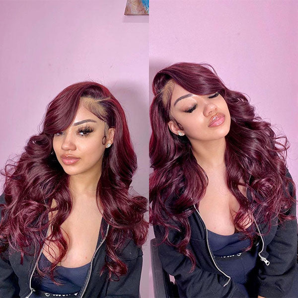 Body Wave 99J Burgundy Curly Wig 13*4 13*6 Frontal Wigs Ashimary Virgin Hair Front Wigs