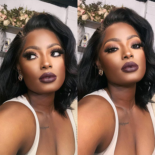Low Maintaince Body Wave Wear & Go Pre-cut HD Lace Ready to Wear Bob Wig with Pre Plucked Hairline & Bleached Knots