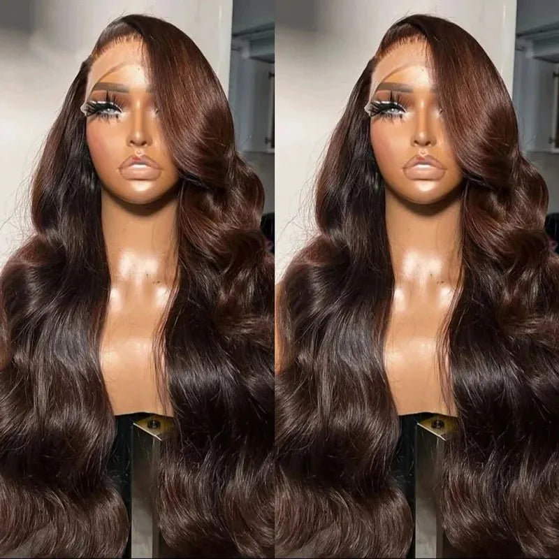 360 Lace Frontal 4# Chocolate Brown Body Wave Lace Front Wig Transparent Preplucked Lace Frontal Wig Colored Wigs