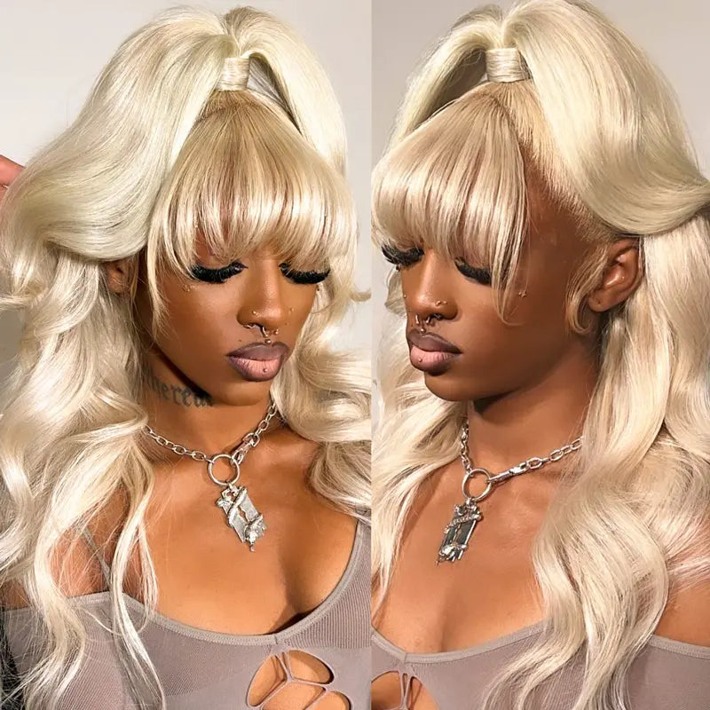 613 Blonde Straight Colored Wigs With Bangs 13x6 Transparent Full Lace Frontal Wig High Quality Remy Hair