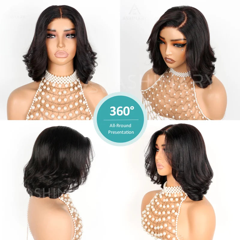 Low Maintaince Body Wave Wear & Go Pre-cut HD Lace Ready to Wear Bob Wig with Pre Plucked Hairline & Bleached Knots