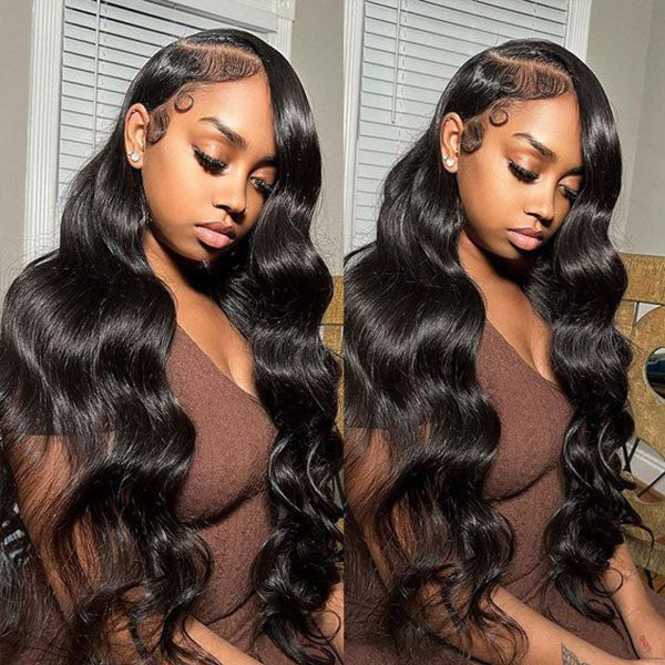 Pull Go 13x6 Full Glueless Wig Transparent Lace Front Wigs Body Wave Natural Black Ashimary Hair