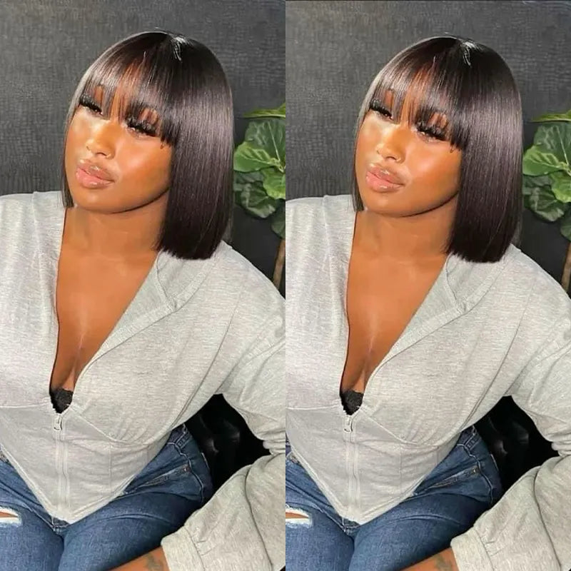 Pull Go 3x1 Lace Double Drawn Bob Wig True Scalp Bang Wig Bone Straight Silky Glueless High Density Human Hair