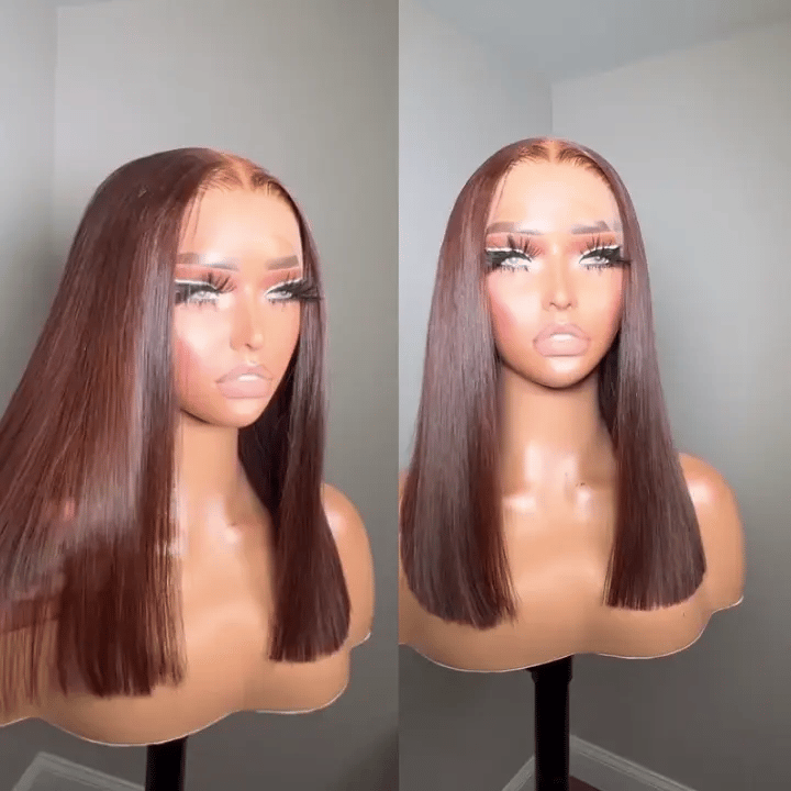 Double Drawn High Density Pull Go 13x4 Lace Bob Wig Rich Brown Bone Straight Lace Frontal Wig