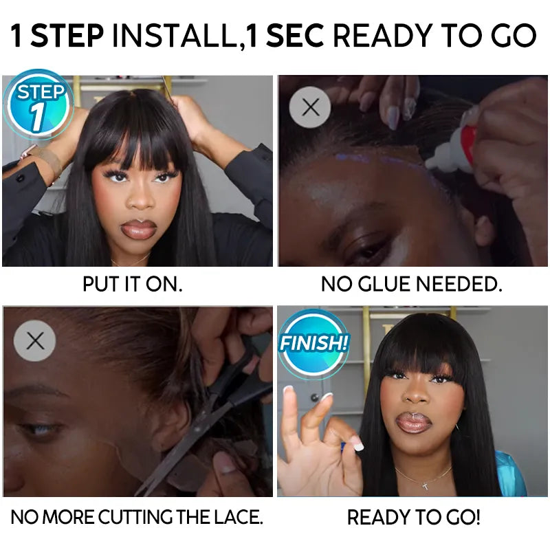 Pull Go 3x1 Lace Double Drawn Bob Wig True Scalp Bang Wig Bone Straight Silky Glueless High Density Human Hair