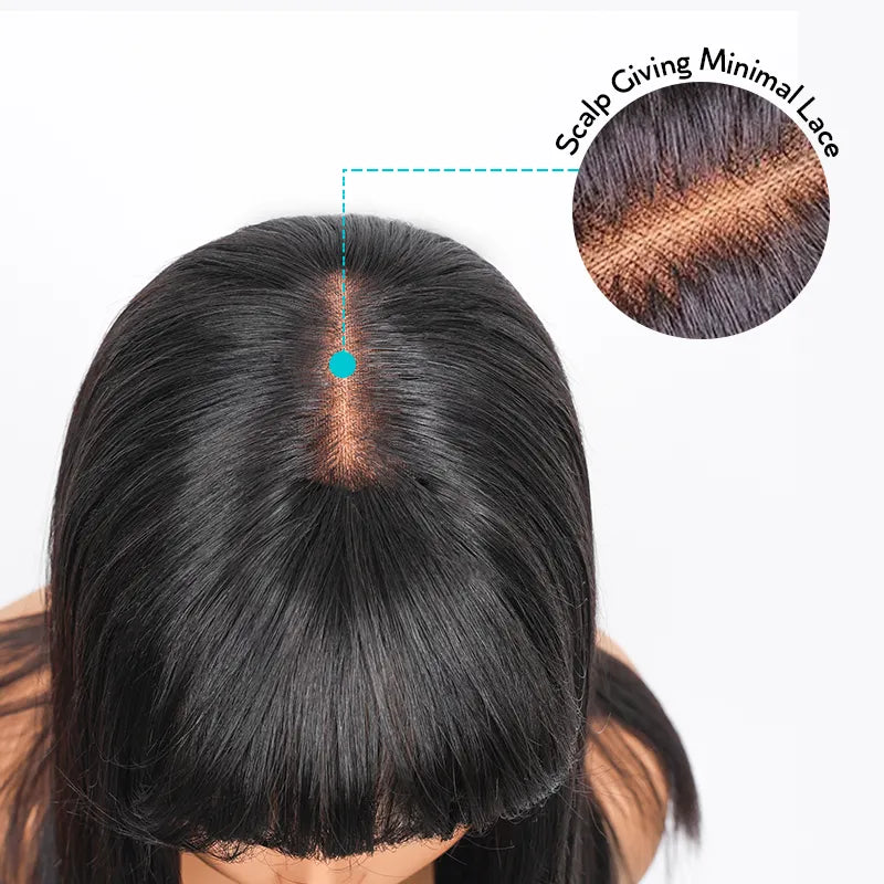 Pull Go 3x1 Lace Double Drawn Bob Wig True Scalp Bang Wig Bone Straight Silky Glueless High Density Human Hair