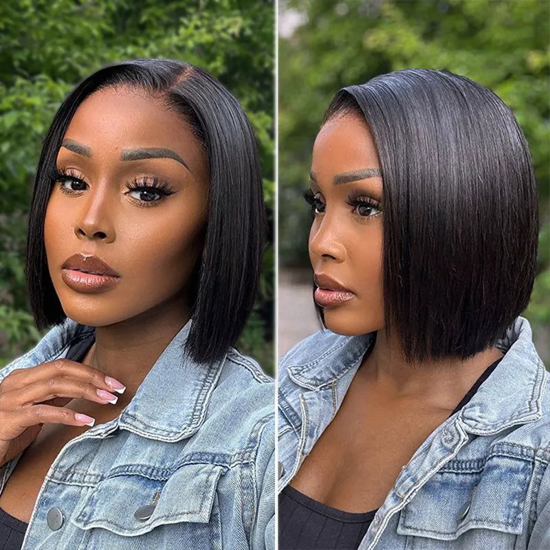 Double Drawn High Density Pre-Cut Lace Bob 13x4 Pull Go Transparent Lace Frontal Wigs Pre Bleached Knots