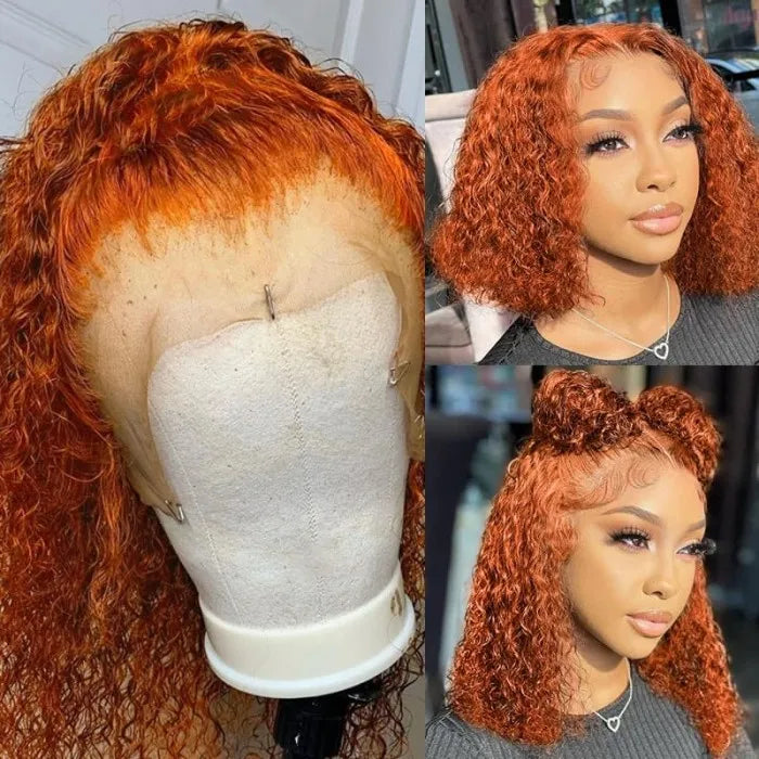 Deep Wave Ginger Bob Closure Wig Brazilian Human Hair Curly Wig Short Length