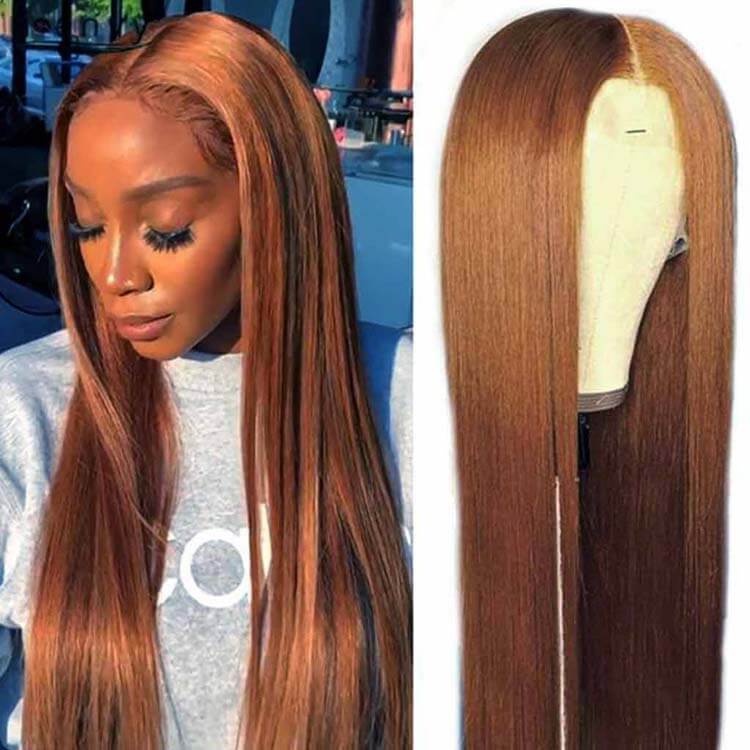 30# Brown 4*4 13*4 13*6 Straight Hair Lace Wigs 180% Pre-plucked Human Hair Lace Front Wigs