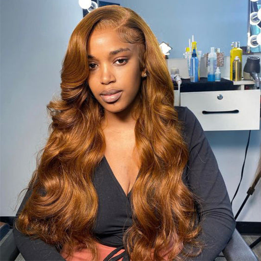 30# Brown 13x4 Body Wave Lace Wigs Pre-plucked Colored Human Hair Lace Front Wigs