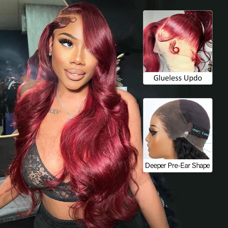 Upgrade Snug Fit Ashimary Invisi Strap 360 Lace Frontal 99J Burgundy 3D Body Wave Pre Everything Glueless Human Hair Wig