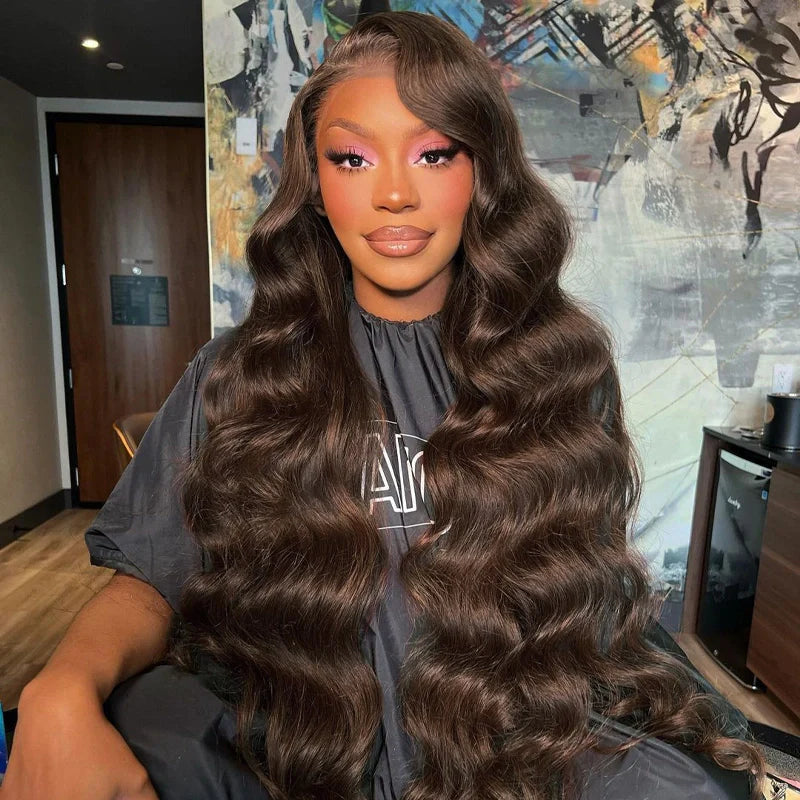 Chestnut Brown Body Wave Pre-plucked Lace Human Hair Wig