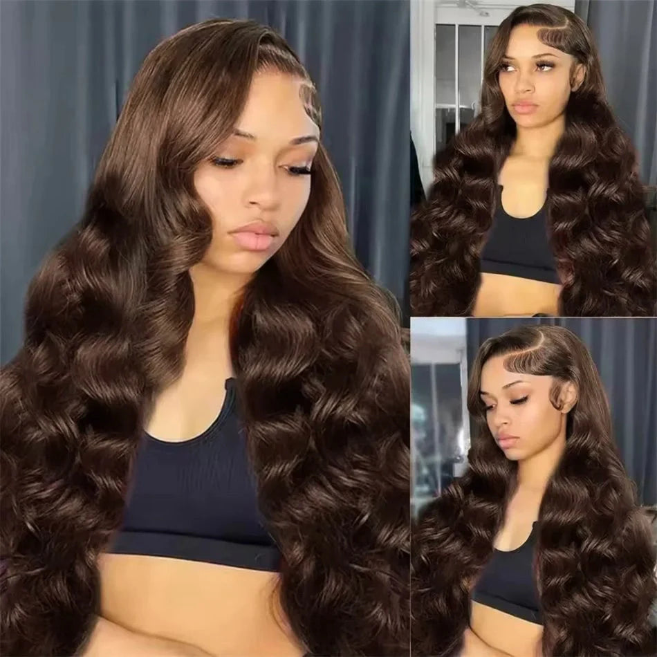 Chestnut Brown Body Wave Pre-plucked Lace Human Hair Wig