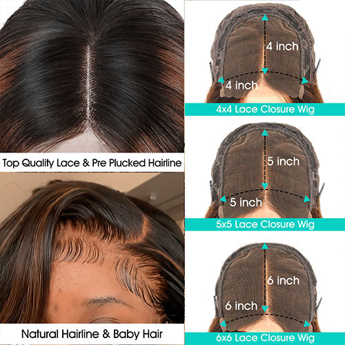 Brown Highlight on Black 4x4 5x5 6x6 Glueless Lace Closure Wigs Ashimary Body Wave Virgin Hair