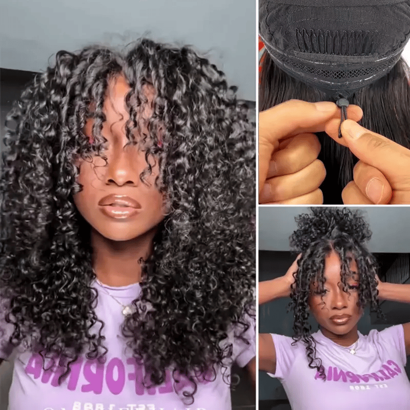 Coily Pull Go 13x6 Full Glueless Wig Skin Lace Frontal Parting Max Pre-Bleached & Pre-Styled Finger Coils Wig Face Farming Human Hair