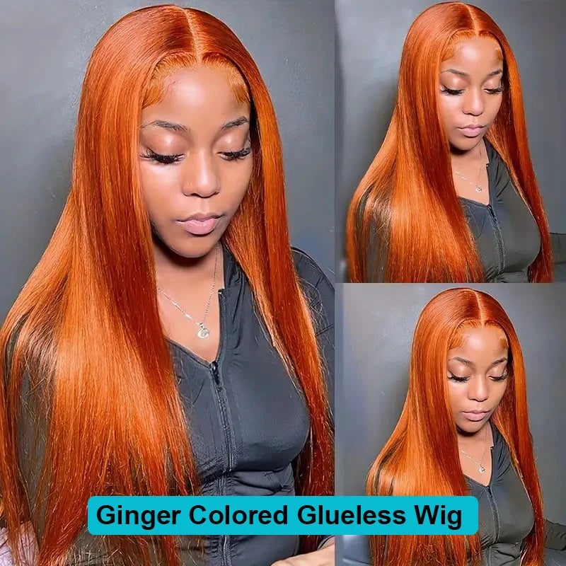 Glueless Ginger Colored Straight Hair 4x4 5x5 Lace Closure Wigs Beginner Friendly