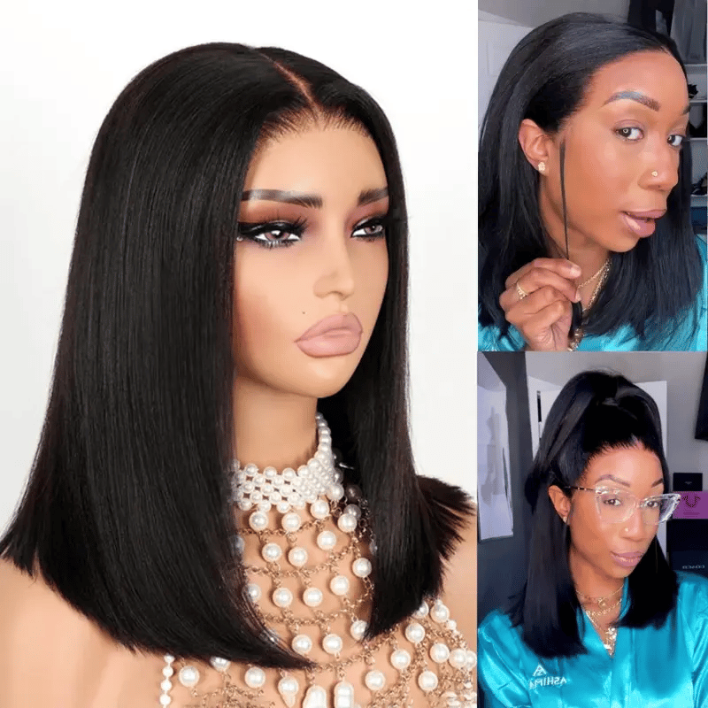 Wear Go Yaki Straight Glueless Bob Wig Pre Cut Lace Wig Natural Human Hair Wig