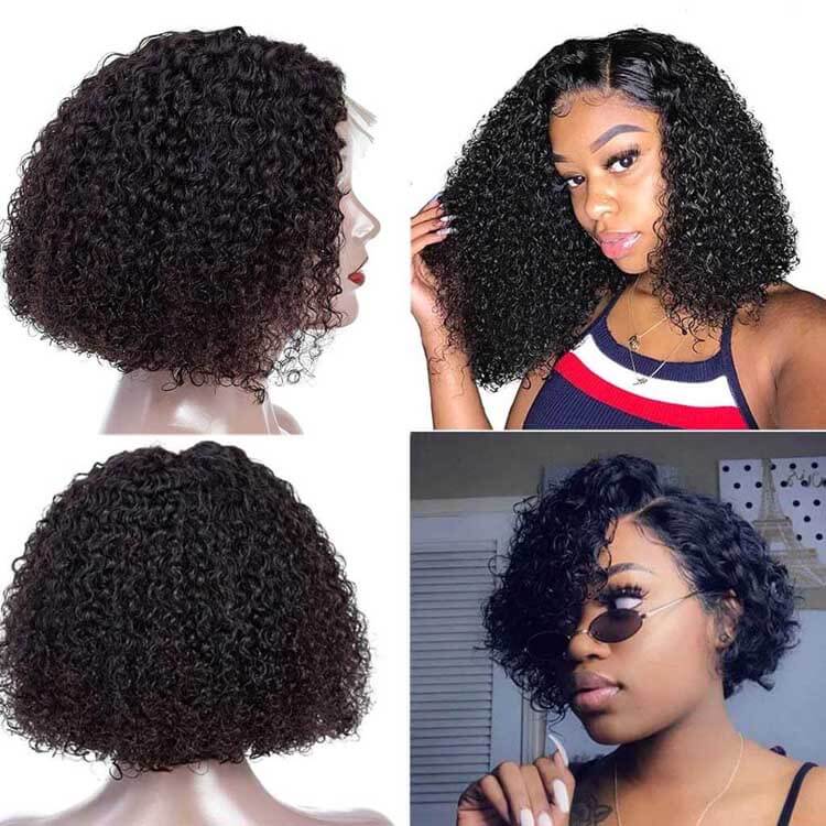 Pixie Jerry Curl Wig Black Bob Wig 10A Brazilian Human Hair